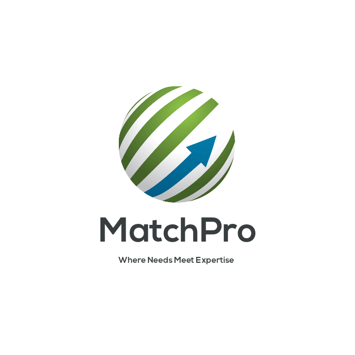 MatchPro logo earth ball with blue arrow